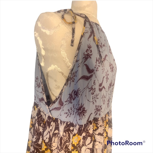 Free People Blue and Yellow Floral Printed Boho Mini Dress NWOT Medium - Picture 4 of 8